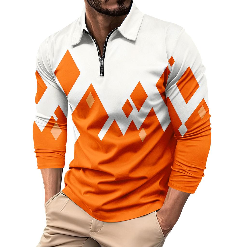 Herrtryckt Krage 1/4 Dragkedja Långärmad Casual Sporttopp