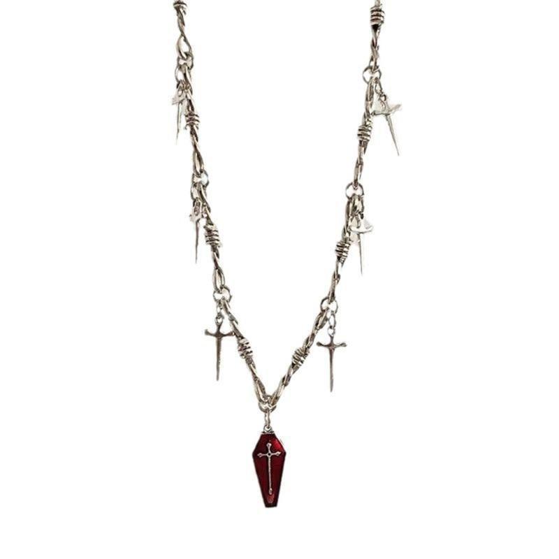 Stylish Gothic Crucifix Necklace With Thorn Details Elegant Retro Alloy Chain Accessory Perfect Gift For Her Him