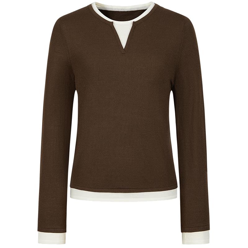 

JIUZI Annakou Women s Color-Block Faux Two-Piece Wool Blend Knitted Sweater M