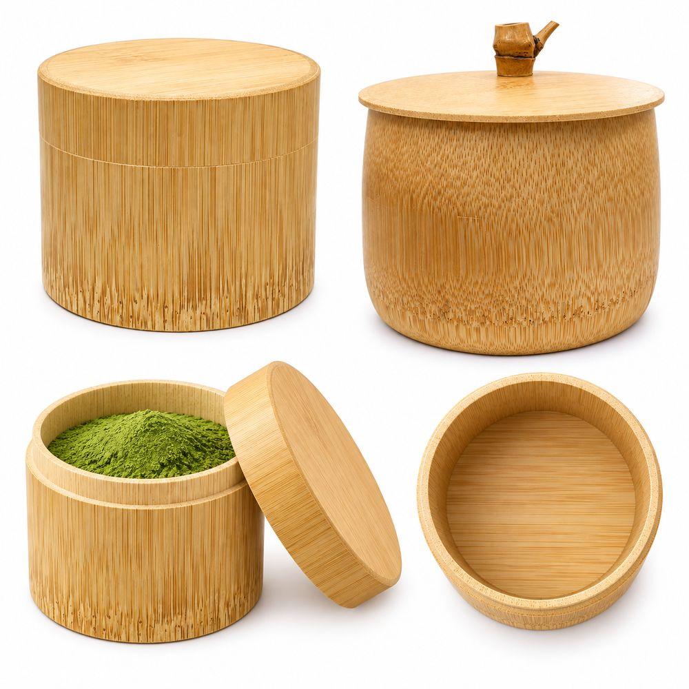 Bamboo Storage Jar Matcha Powder Jar Natural Bamboo Powder Container For Coffee Powder