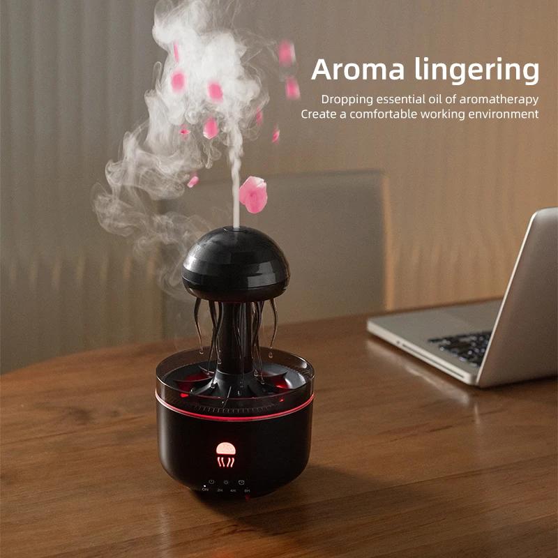 Jellyfish Humidifier Water Drip Rain Cloud Night Light Aromatherapy Essential Oil Diffuser Desk Fountain with 7 Colors Humidifie