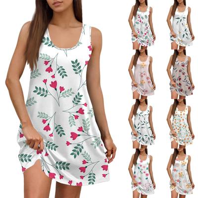 Damen Sommerkleid, lässig, quadratischer Ausschnitt, Blumendruck, ärmellos, mit Taschen