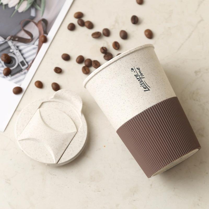 Eco-friendly Straw Wheat Drinking Cup Portable Plastic Coffee Cups with Lid Travel Camping Convenient Easy Carry Travel Bottle