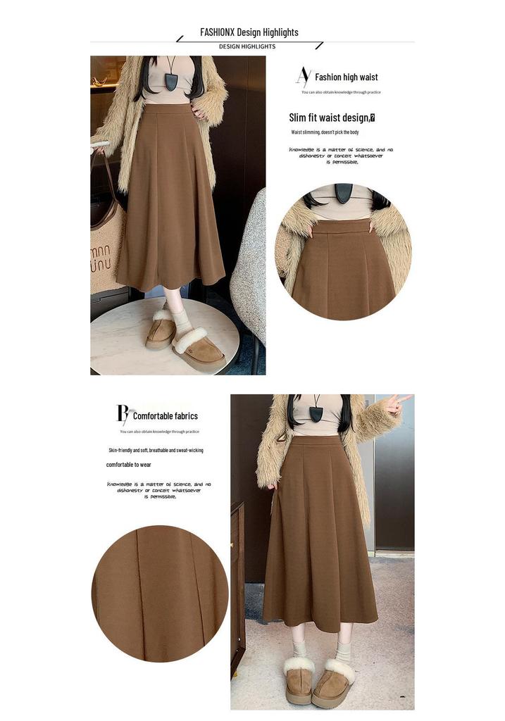 Plus Size Women's Korean Wool Flare Umbrella Skirt - High Waist A-Line for Autumn/Winter