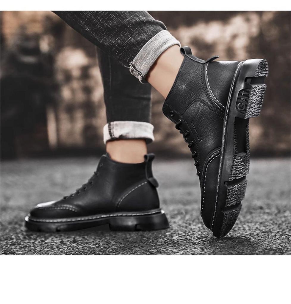 Men's 2024 Anti-Slip Soft Sole British Style Leather High-Top Boots, Work Boots, Martin Boots, Plus Velvet for Autumn and Winter.