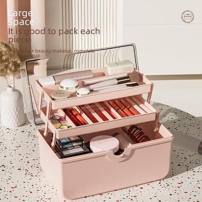 Organizer da scrivania per cosmetici di grande capacità - Scatola portaoggetti antipolvere per pennelli da trucco, rossetto, fondotinta, smalto per unghie e maschera