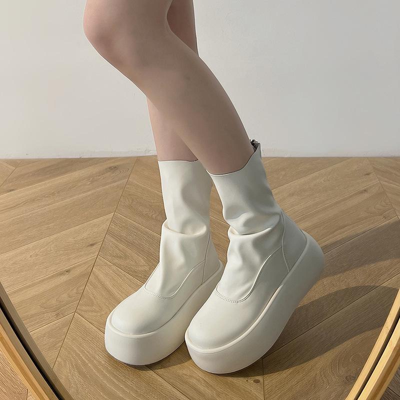 

Muffin thick-soled short boots for women s spring and autumn new small height-increasing fashion boots, thin and versatile women s boots 35