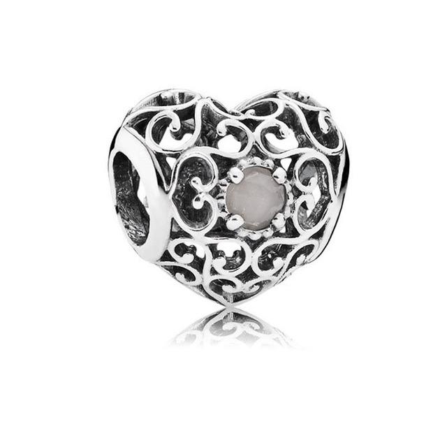New 12 Month Birthday Stone Heart Openwork Charm Diy Fine Beads Fit Original Charms Silver 925 Bracelet Jewelry F357