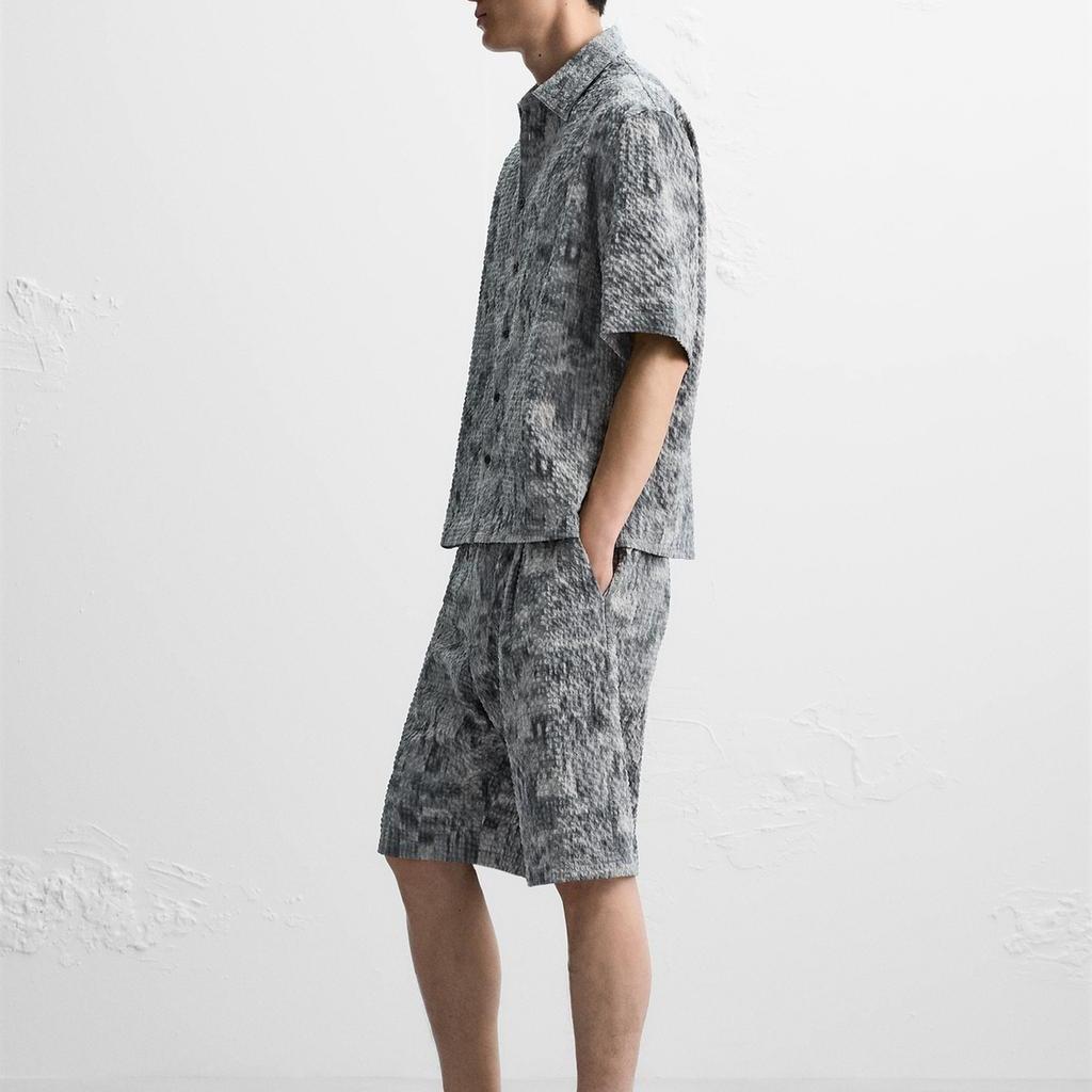 Zara Loose Comfortable Lapel Casual Short Sleeve Shirt Men shirts 7380871-020