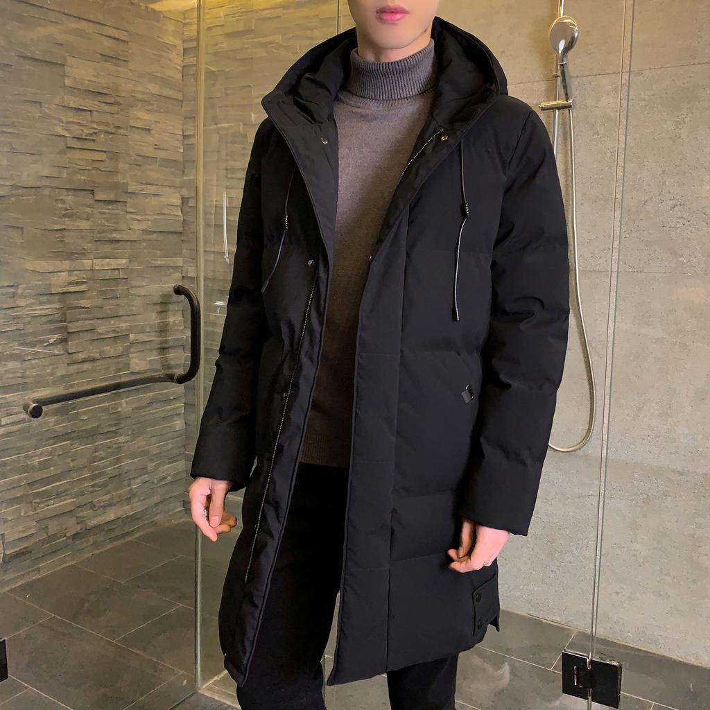 Medium-length Cotton Clothing Men's Winter Trend of Loose Hooded Bakery Clothes Even Hooded Cotton Jacket Thickened Down Cotton Coat Men