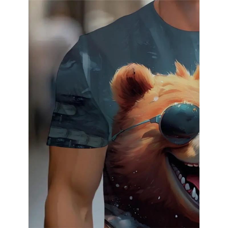 Men's 3D Printed Round Neck Casual T-shirt for Summer Wear Lightweight Breathable Trendy Versatile No Pressure Bear Pattern T-shirt