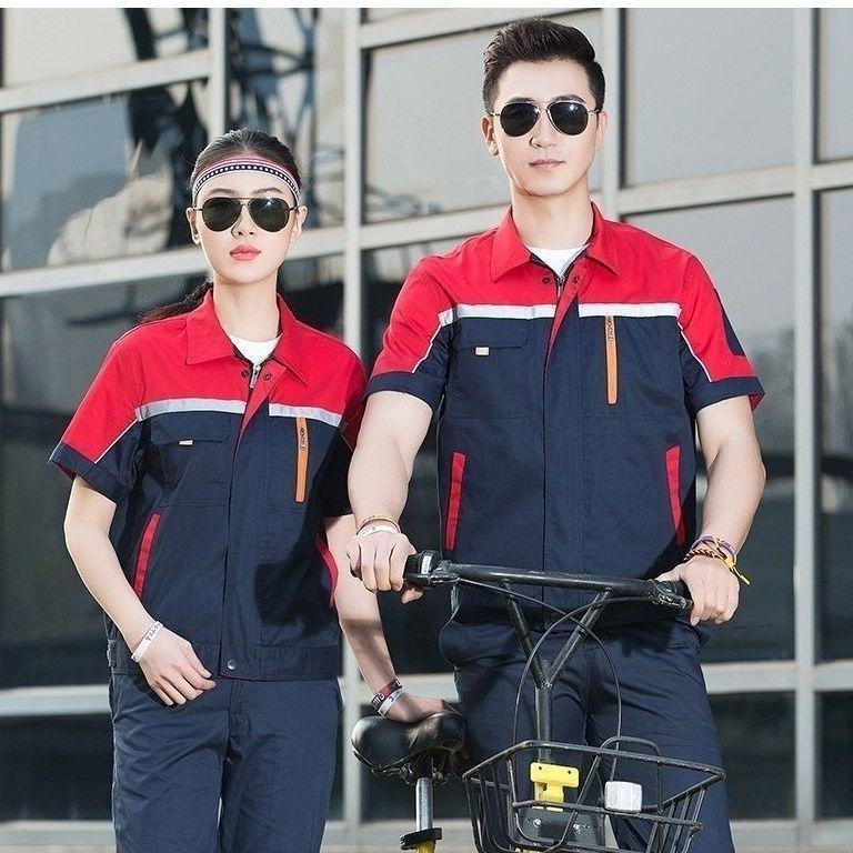 Men's Summer Short Sleeve Durable Workwear Set - Breathable, Thin, Wear-Resistant for Workshop, Construction, and Auto Repair.