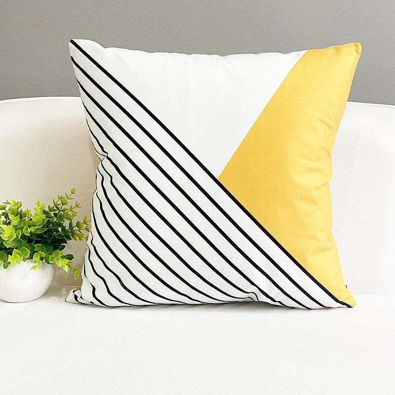 Fresh Elk Animal Pillowcase Nordic Striped Black and Yellow Contrast Color Pillow Cushion Cover Sofa Living Room Home Decoration