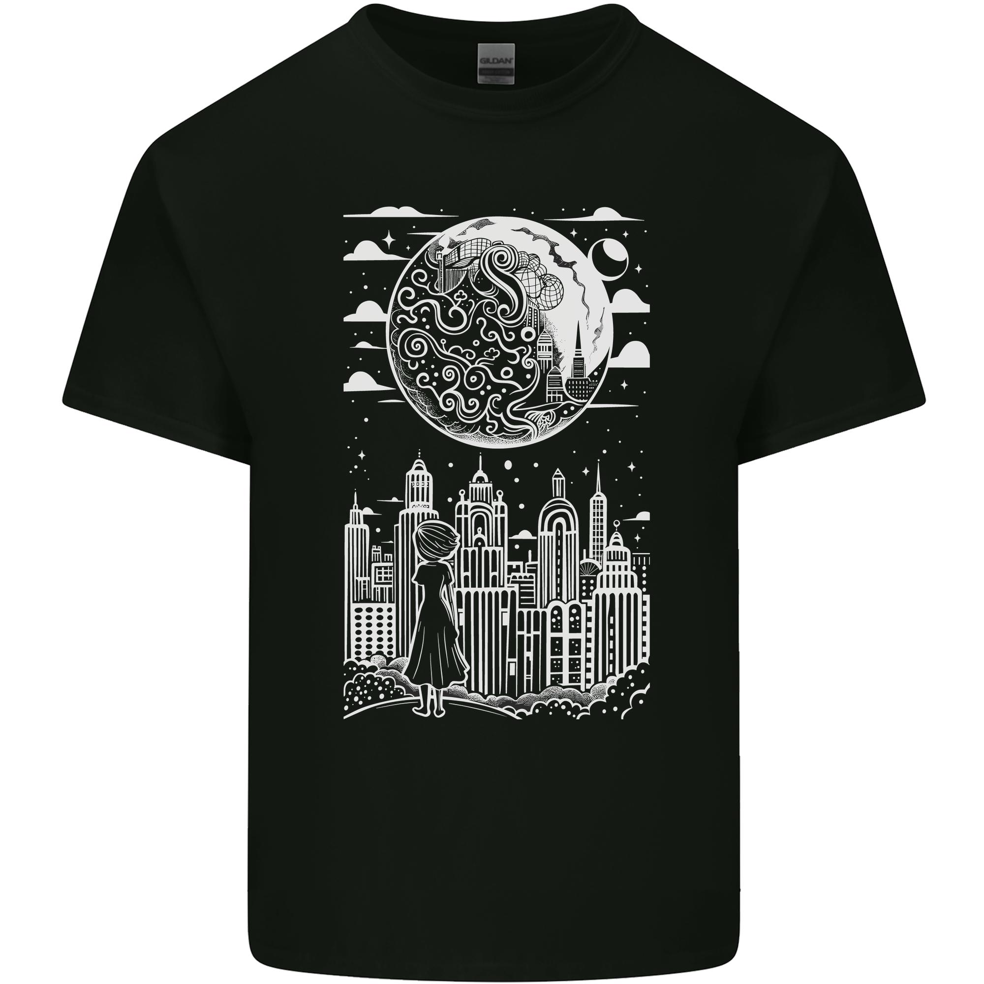 Fantasy City Black and White City Anime Unisexs Light Cotton TShirt S