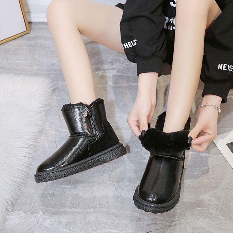 Damen Schneestiefel 2025 neu Samt verdickt mittlerer Schaft wasserdicht und rutschfest Fell integriert Winter warm Baumwollschuhe und Stiefel