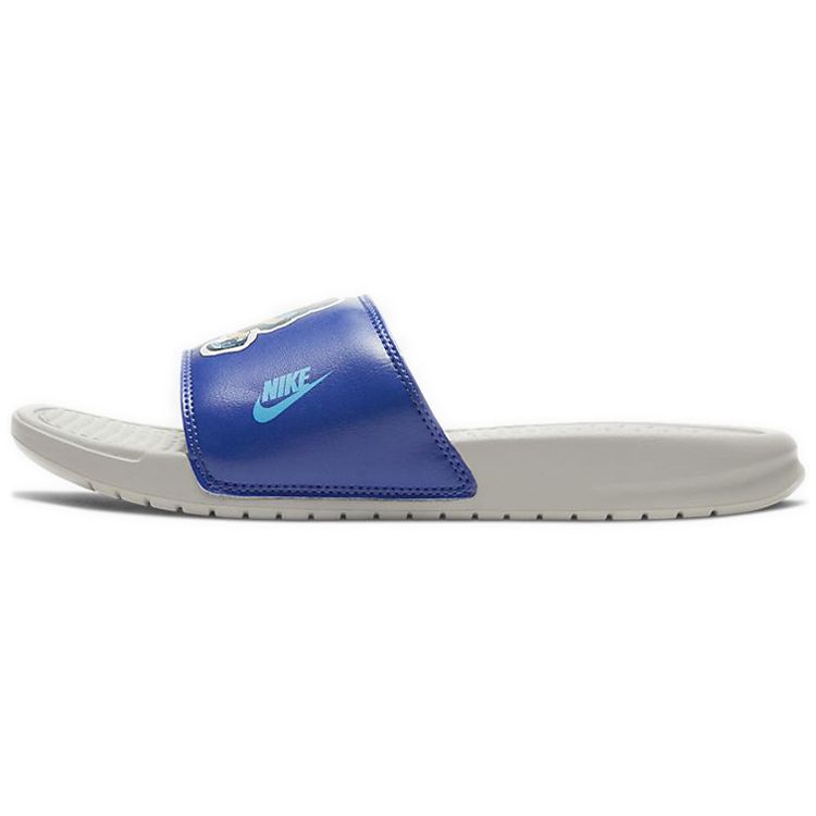 

Мужские кроссовки Nike Benassi JDI Print Slide Hiker Cartoon - Light Bone, белые персидско-фиолетовые, ярко-ель 631261-038