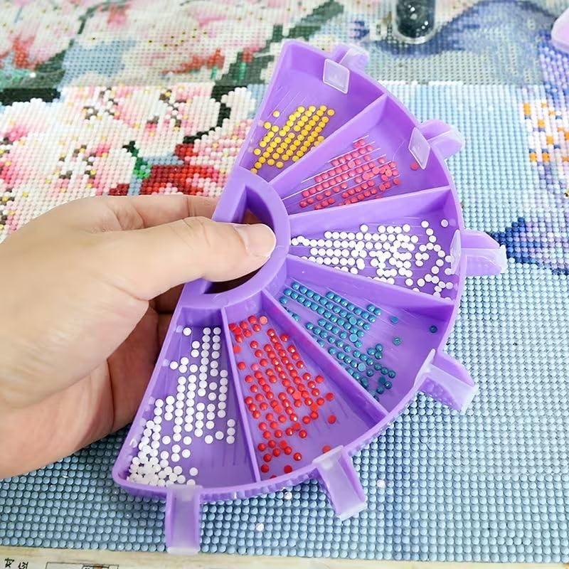 Diamond Painting Tool Kit with Fan Shaped Sorting Tray Rotating Pen Wax Pads Scraper Brush and Spoon for DIY Rhinestone Crafts