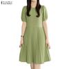 Women Daily Casual Round Neck Solid Color Short Sleeve Dress