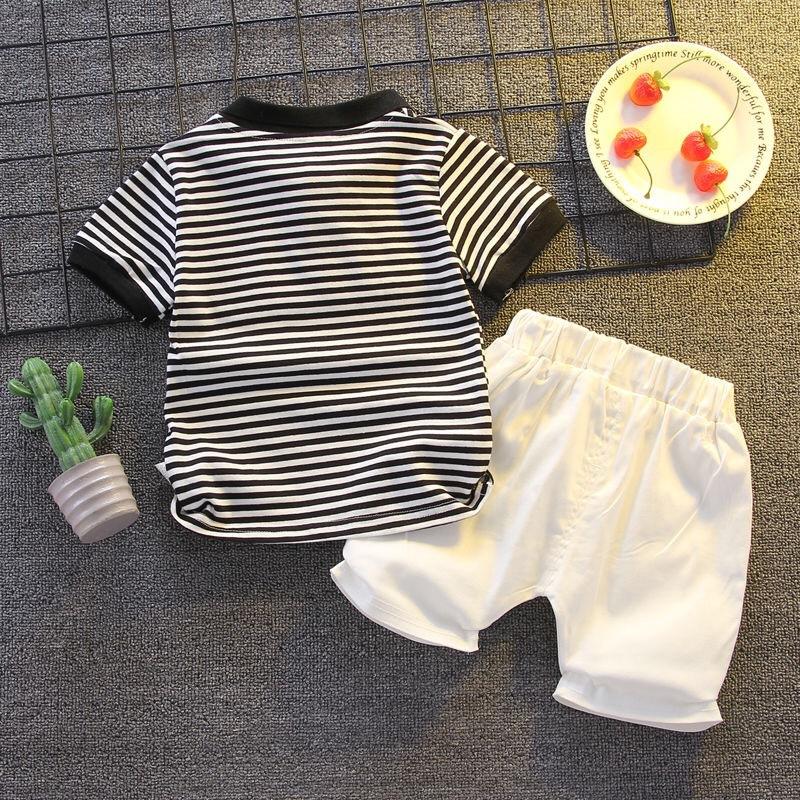0-5 Years Boys Summer Short-sleeved Striped Polo Shirt Two-piece Set