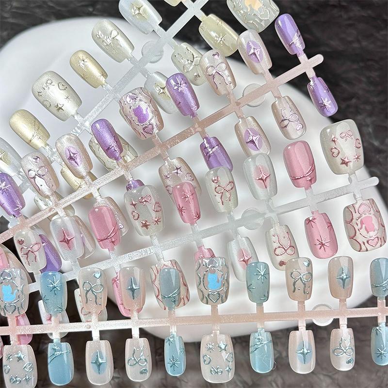 10/30Pcs Oval Fake Nails Art Dyeing Gilding Fake Nails Full Cover Wearable Starlight Design Press On Nails Tips Glitter Aurora