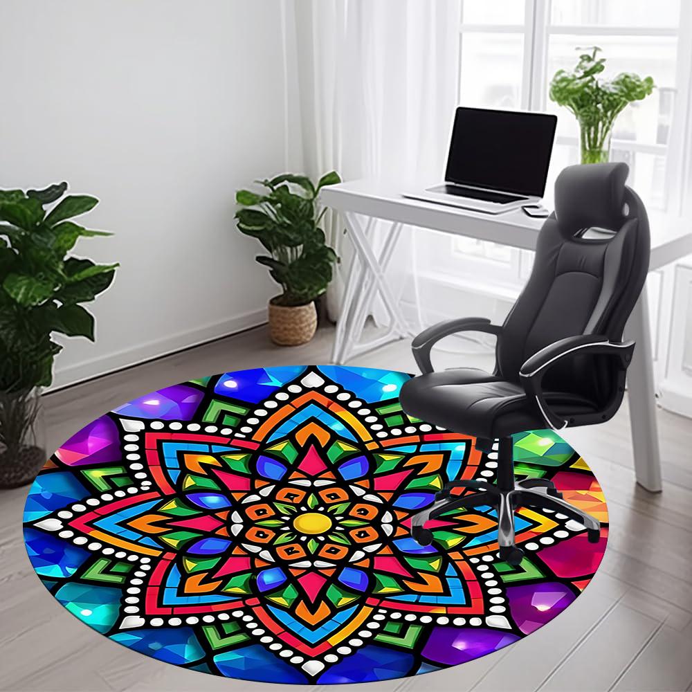 1pc Mandala StainedGlass Office Round Area Rug, Indoor Mat Suitable ForOffice, Under Office Chairs Bedroom Living Room Home Decor, Room Deco q100