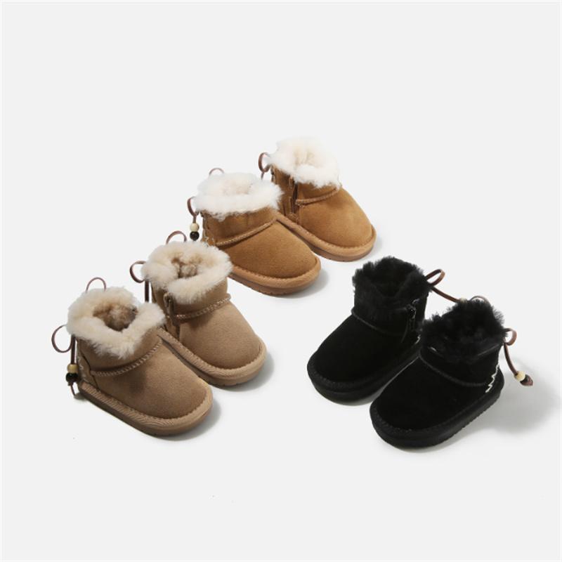 Winter Baby Boots Leather Warm Plush Boys Boots Soft Sole  Toddler Girls Children Snow Boots EU15-25