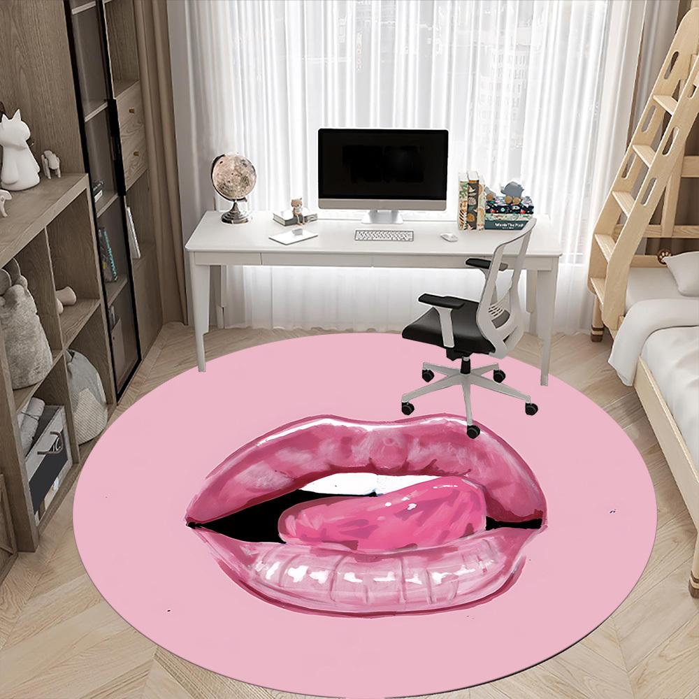 1pc Lips, Pink Chair Carpet for Office Non Slip, Machine Washable Rug for Office, Room Holiday Decor for Christmas, Birthday Polyester