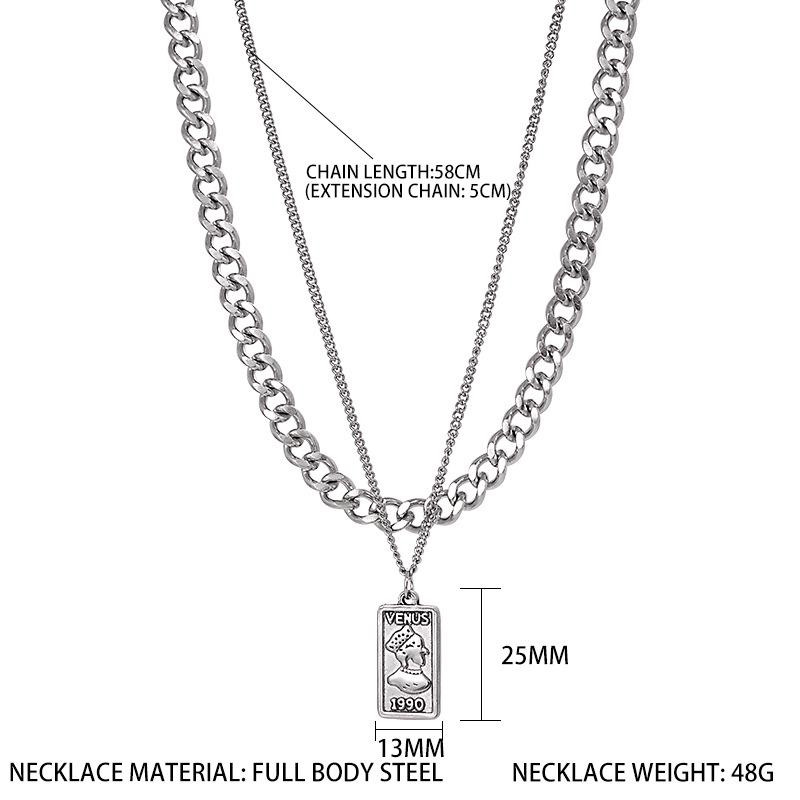 European-American Retro Minimalist Double-Layer Titanium Steel Necklace - Unisex Trendy Street Fashion