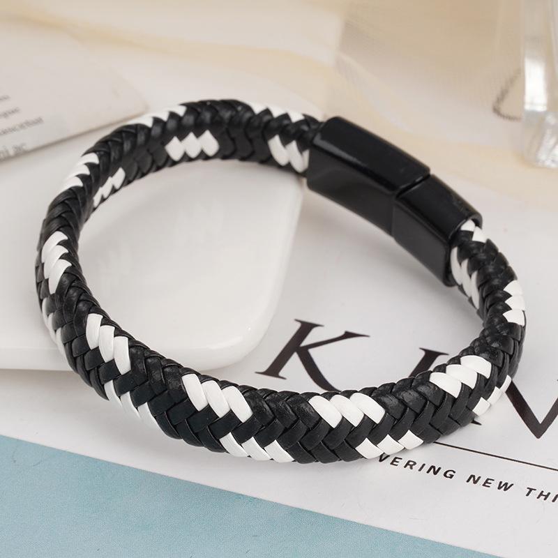 Мужской ретро-плетеный кожаный браслет с магнитной застежкой