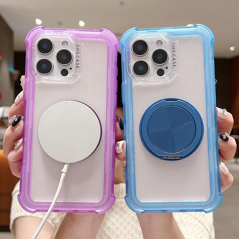 For Magsafe Magnetic 360°Rotat Metal Car Bracket 3-in-1 Four Corner Anti Drop Phone Case For iPhone 16 Pro Max 14 13 15 Pro Max
