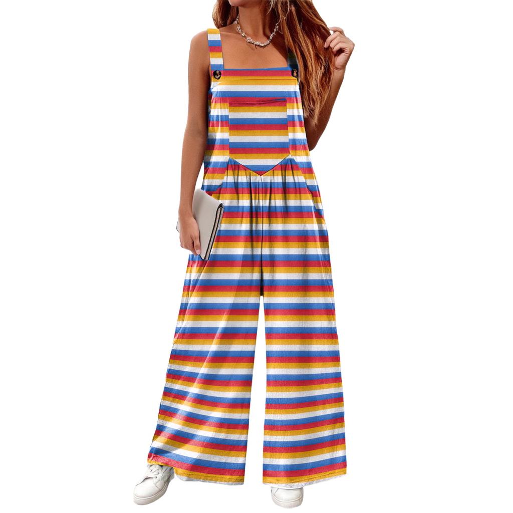 Women's Casual Sleeveless Halloween Print Cotton Jumpsuit for Holiday Party
