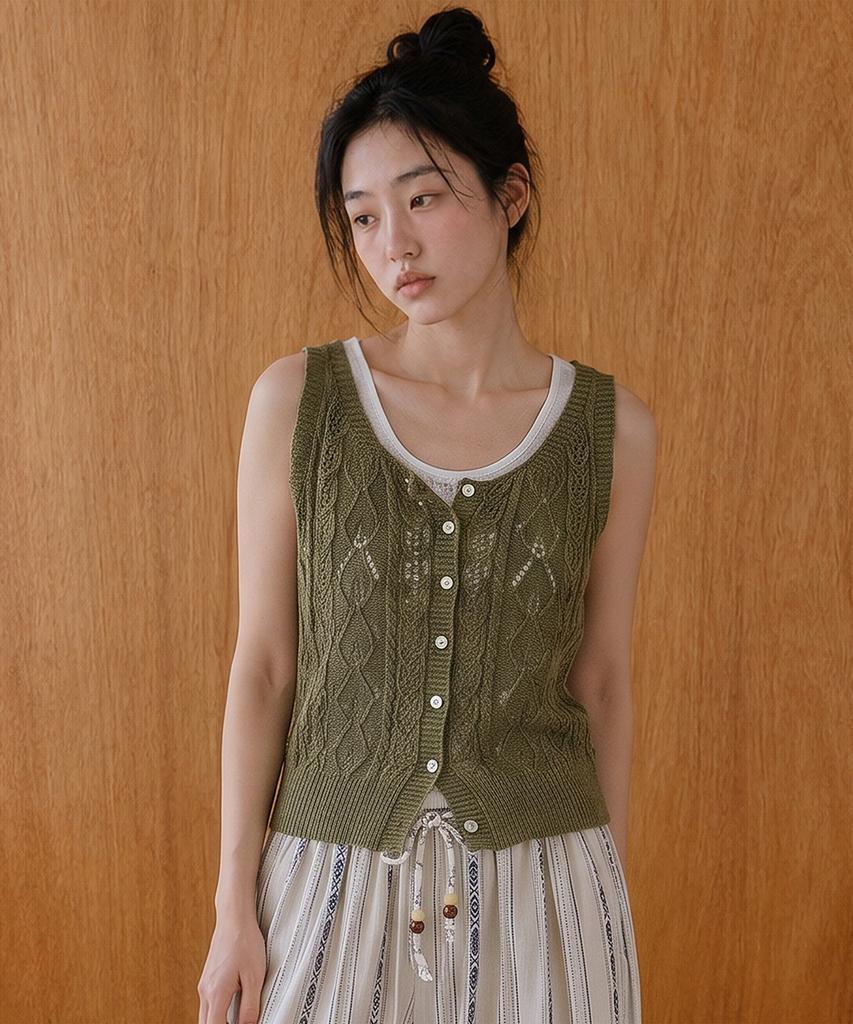 TOPGIRL Scaly Button Sleeveless Knit Top_T611Tp233