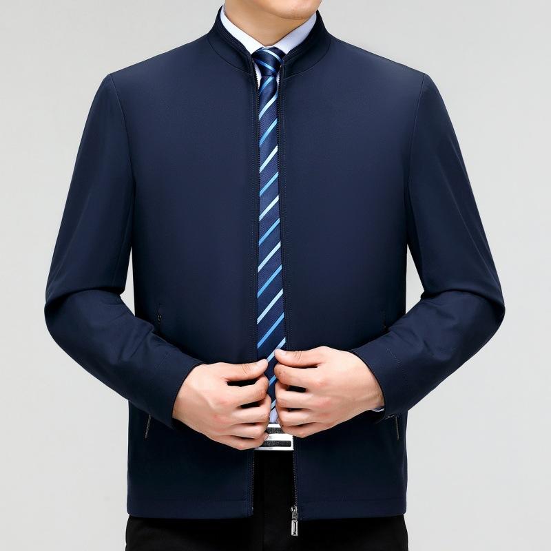 Spring and Autumn Men's Stand Collar Jacket Casual Middle-aged Business Simple Jacket New Men's Mulberry Silk Thin Jacket