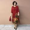 High-end Women's Silk Printed Casual Dress Loose Round-neck Plus-size Dress Summer Straight Long Floral Dress