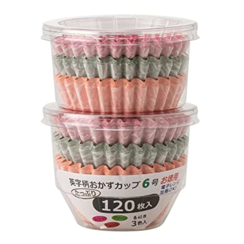 Artem Side Dish Cups, Lunch Box Cups, No. 6, Deep, English Letter Pattern, 120 Cups, 3 Designs x 40 Cups, Microwave Safe, Made in Japan