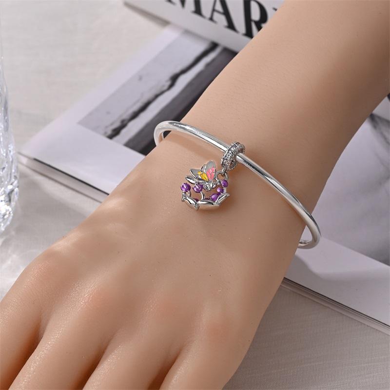925 Silver Secret Garden Flower Butterfly Charms Pendant For Women Fit Bracelet DIY Birthday Jewelry Gift