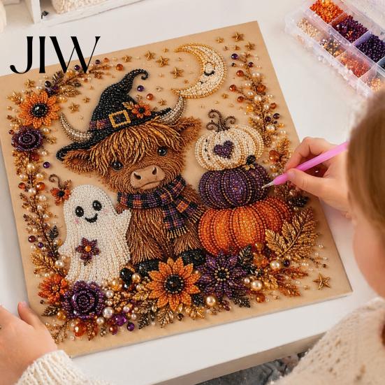 Fall Indoor Art Projects Halloween Faux Pearl DIY Kit, Spooky Cute 3D Beads Painting Crafts, Stress Relief Craft Activities Gothic Ghost Pumpkin