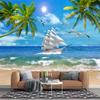 3d Beach Wall Mural Coconut Trees Beach Wallpaper Sea Birds Sailboat Murals Home Decor