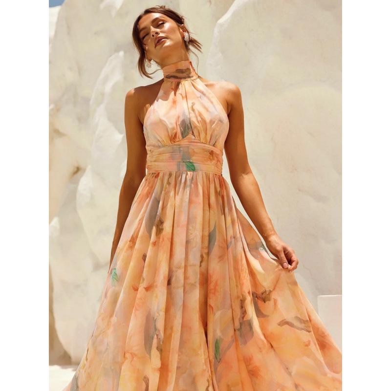 Vestido de Verano 2026 sin Mangas Estampado con Espalda Descubierta y Tirantes - Estilo Vacacional Europeo y Americano para Mujer