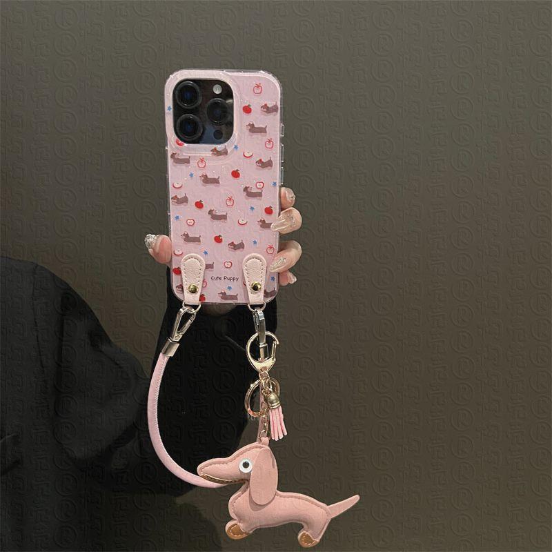 Pink Apple Dachshund Dog Applicable to Apple 16promax Mobile Case iPhone 15 13 14 New Model 11 12