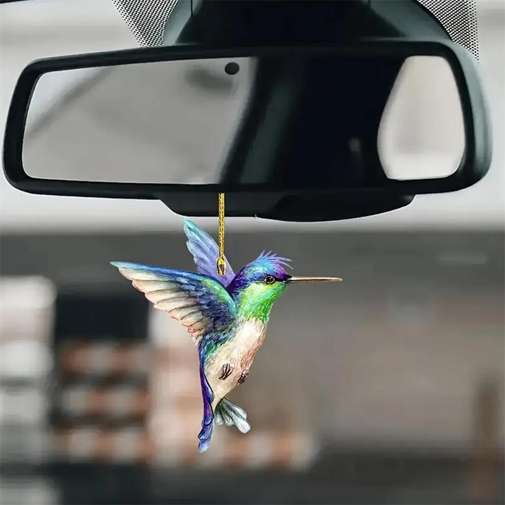 Pendente Colorato A Forma di Colibrì Piatto 2D in Acrilico Campanellino Parasole Ornamento per Finestra di Casa Decorazione da Giardino Decorazione per Auto