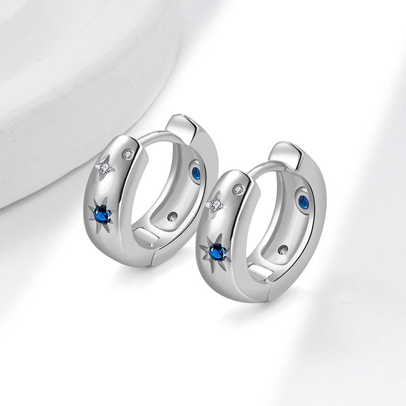 Minimalist Light Luxury Blue Zircon Star Moon Hoop Earrings Fashionable Women Jewelry