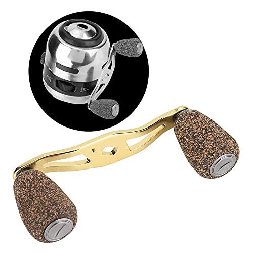 Ongwan Reel Handle, Double Handle, 85mm, Wooden Knob, Metal Frame, with Replacement Fittings, for Casting and Spinning Reels (Gold)