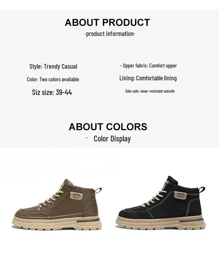 Men's High-Top Leather Martin Boots - Trendy, Non-Slip, Casual, Versatile Short Boots for Autumn