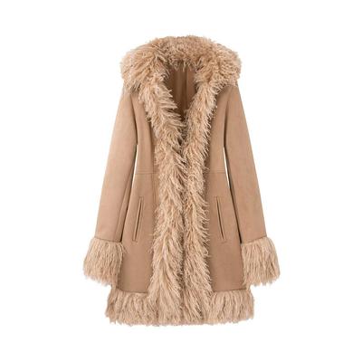 Women's Fashion Suede Fur Patchwork Lapel Jacket - European & American Style