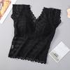 Women Lace Top Mesh Sheer Short Sleeve V Neck Undershirt with Padded Bra Floral Lace