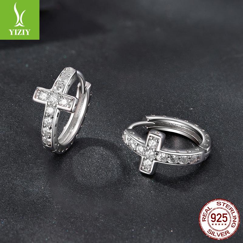 Cross Moissanite Earrings, Personalized Sparkle Full Diamond S925 Sterling Silver Earrings