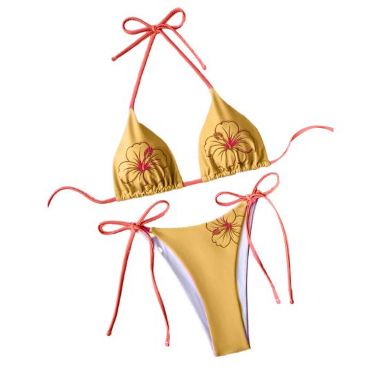 

2Pcs/Set Women Bikini Set Adjustable Halter Strap Bikini Bra Bow Tie Swimming Briefs Set Summer Vacation Party Swimwear S