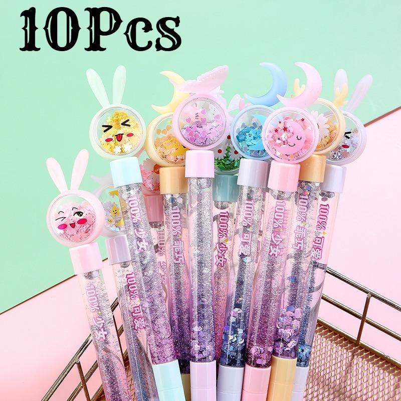 

10 Pcs Rainbow Fairy Flowing Sand Pen Fluent Writing Suitable for Office Work, Brushing Questions, Signing Writing, Diaries, Notes, Student Classroom Random Style 10Pcs