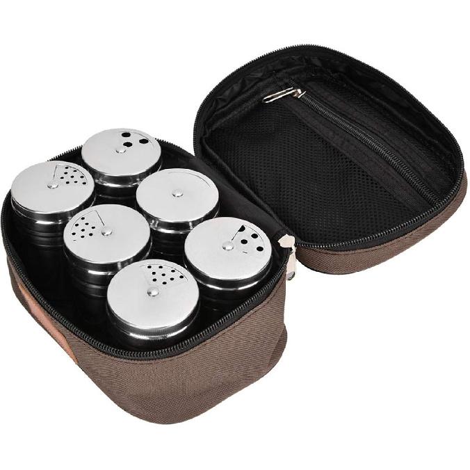 Set of 6 Seasoning Jars Portable Storage Bag Dry Condiment Dispenser Fit for Outdoor Barbecue Camping Picnic